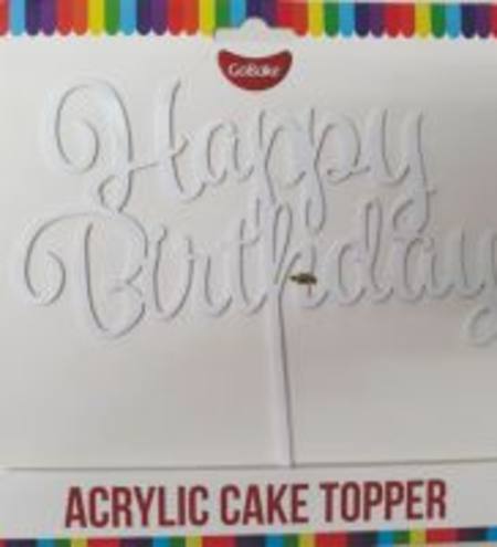 Buy Happy Birthday   - White Acrylic cake topper - Budget in NZ. 