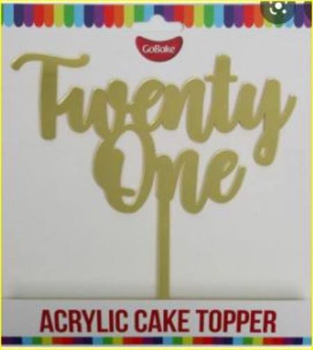 Buy Acrylic Cake Topper - Twenty One - GOLD in NZ. 
