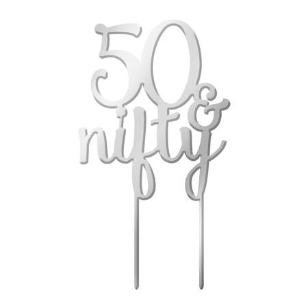 Buy Cake Topper - 50 & Nifty - Silver Mirror Acrylic in NZ. 