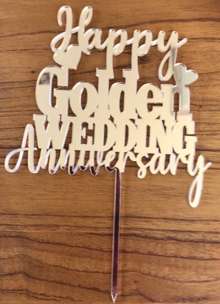 Happy Golden Wedding Anniversary - Cake topper gold acrylic