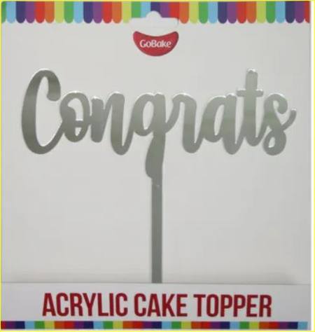 Cake Topper - Congrats - Silver Mirror acrylic