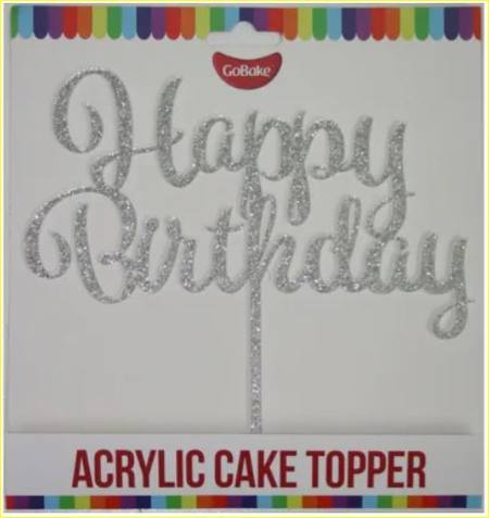 Buy Happy Birthday - Glitter Silver Acrylic Cake Topper in NZ. 
