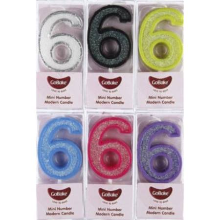 Candle Mini Number 6 Modern assorted colours