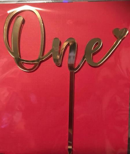 One + Heart - Gold Acrylic topper, script