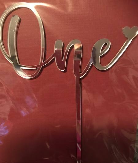 One + Heart - Silver acrylic topper, script