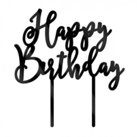 Cake Topper - Happy Birthday - Black Acrylic