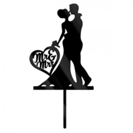 Cake Topper - Bride & Groom Silhouette Black, Mr & Mrs
